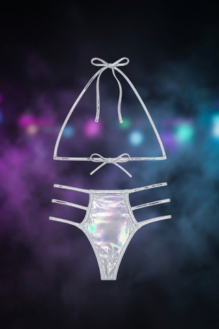 Holographic Heat Ring Detail Strappy Bikini