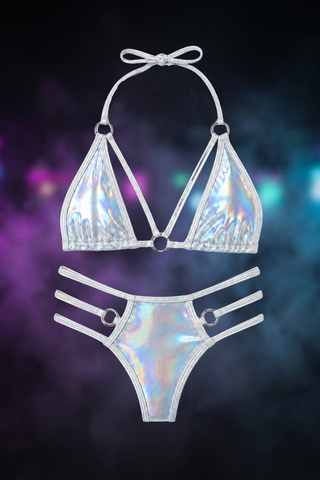 Holographic Heat Ring Detail Strappy Bikini