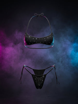 Black Sparkle Halter Bikini Set