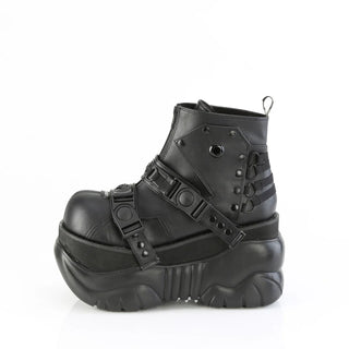 Demonia Boxer-60 Black Vegan Leather Platform Ankle Boots | 3” Platform Buckle Strap Alt Boots