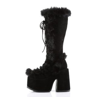 Demonia Shaker-100 Black Vegan Leather Platform Knee-High Boots | 4.5” Wedge Goth Boots
