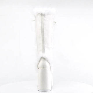 Demonia Camel-311 White Vegan Suede Platform Knee-High Boots – 5” Platform Faux Fur Goth Boots