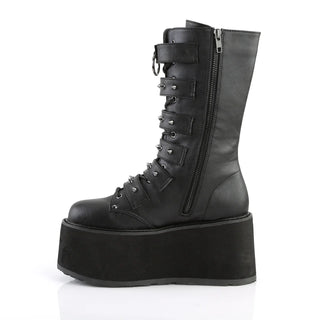 Demonia Damned-225 Black Vegan Leather Platform Knee-High Boots – 3.5” Platform Buckle Goth Boots