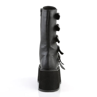 Demonia Damned-225 Black Vegan Leather Platform Knee-High Boots – 3.5” Platform Buckle Goth Boots