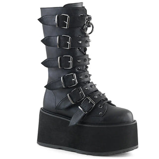 Demonia Damned-225 Black Vegan Leather Platform Knee-High Boots – 3.5” Platform Buckle Goth Boots