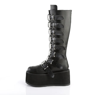 Demonia Damned-318 Black Vegan Leather Platform Knee-High Boots – 3.5” Platform Lace-Up Goth Boots