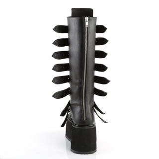 Demonia Damned-318 Black Vegan Leather Platform Knee-High Boots – 3.5” Platform Lace-Up Goth Boots