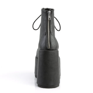 Demonia Camel-203 Black Platform Ankle Boots – Chunky Heel Lace-Up Vegan Leather Boots