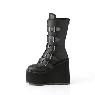 Demonia Swing-230 Black Vegan Leather Platform Knee-High Boots – 5.5” Wedge Goth Boots
