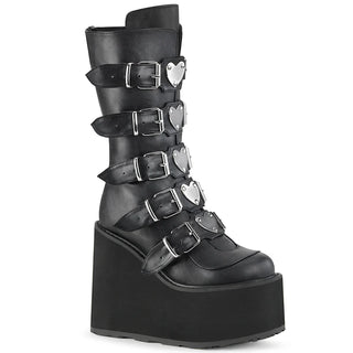 Demonia Swing-230 Black Vegan Leather Platform Knee-High Boots – 5.5” Wedge Goth Boots