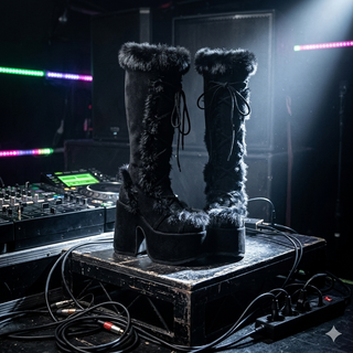 Demonia Shaker-100 Black Vegan Leather Platform Knee-High Boots | 4.5” Wedge Goth Boots